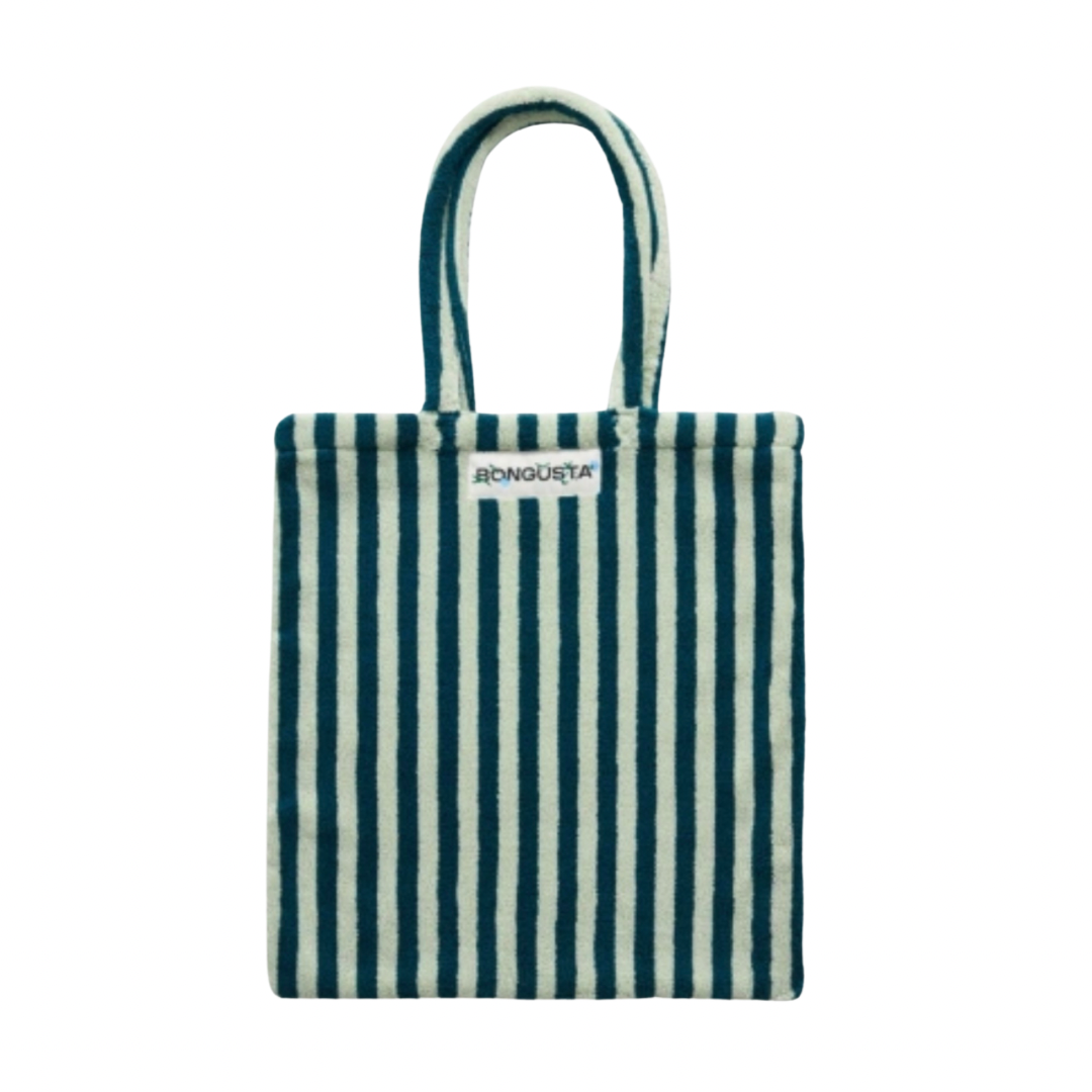 Naram Totebag in Dunkelgrün und Hellgrün gestreift