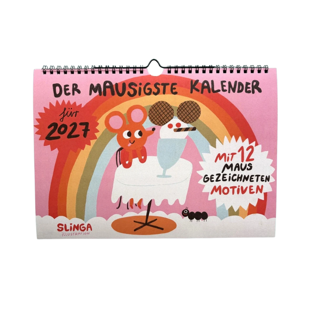 Der mausigste Kalender 2027 von Slinga Illustration mit zwölf Mausmotiven