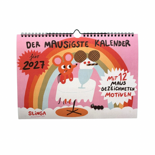 Der mausigste Kalender 2027 von Slinga Illustration mit zwölf Mausmotiven