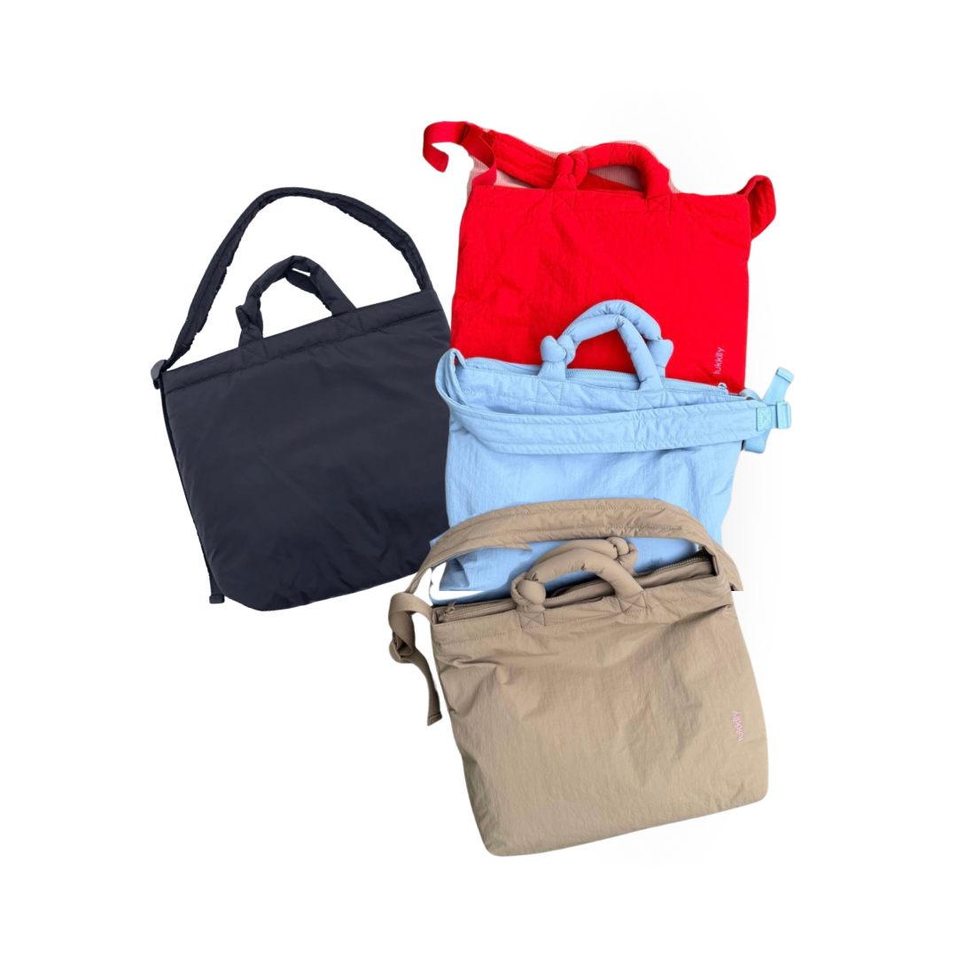 Lukkily Tote Bag in Schwarz, Hellblau, Rot und Beige