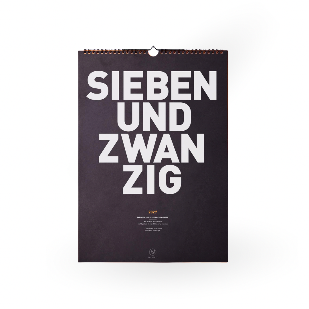 Familienkalender 2027 von FOX & POET mit schwarzem Cover