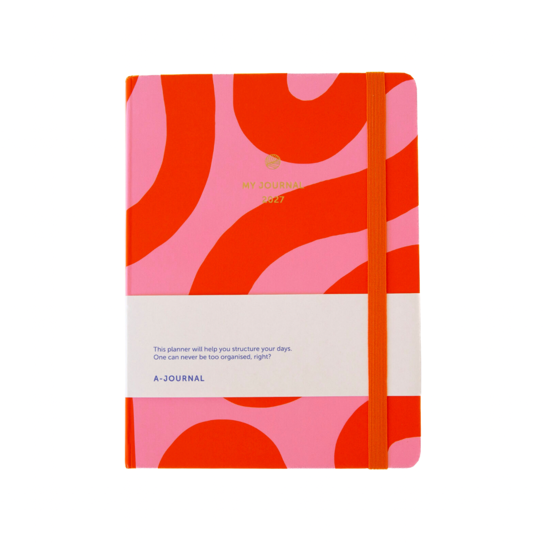 My Journal Kalender 2027 mit grafischem Muster in Rosa und Rot