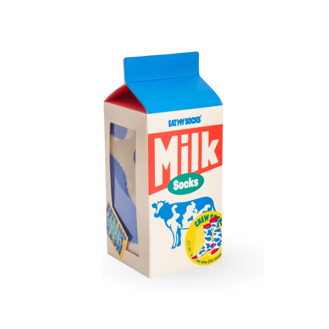 Milk-Socken von Eat My Socks in einer Milchverpackung