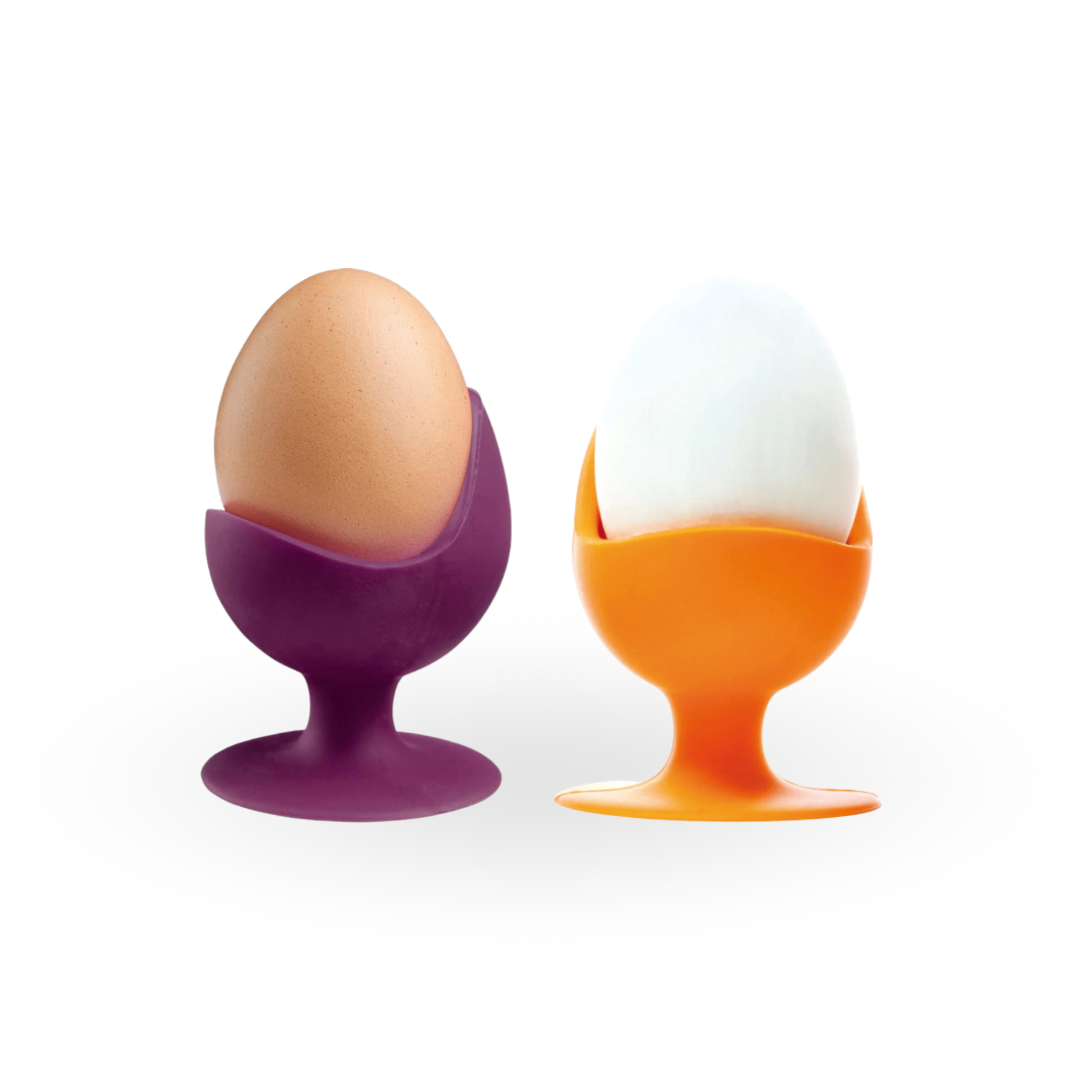 EggChair Eierbecher aus Silikon in Aubergine und Orange