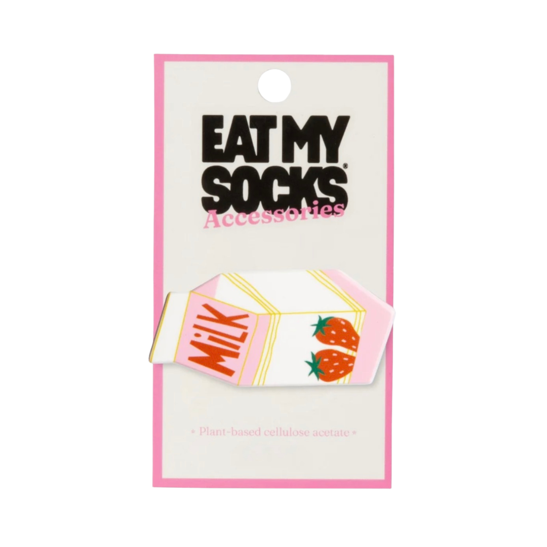 Haarspange von Eat My Socks mit Tetra-Pak-Milk-Motiv in Verpackung