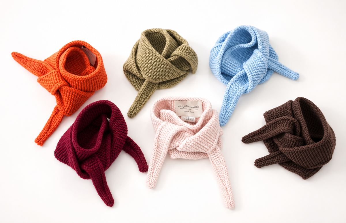 Sophie Scarfs von Calie Paris in Orange, Oliv, Hellblau, Bordeaux, Hellrosa und Dunkelbraun