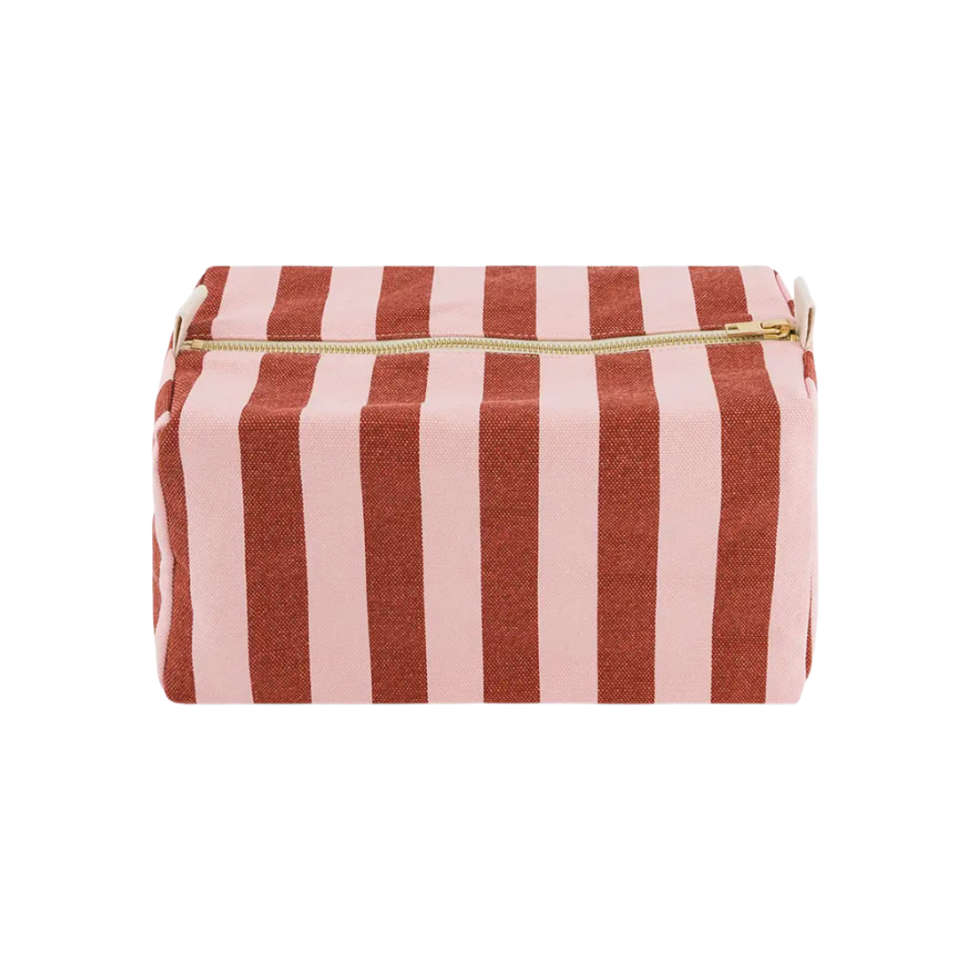 Kulturtasche Vic in Bordeauxrot und Rosa gestreift