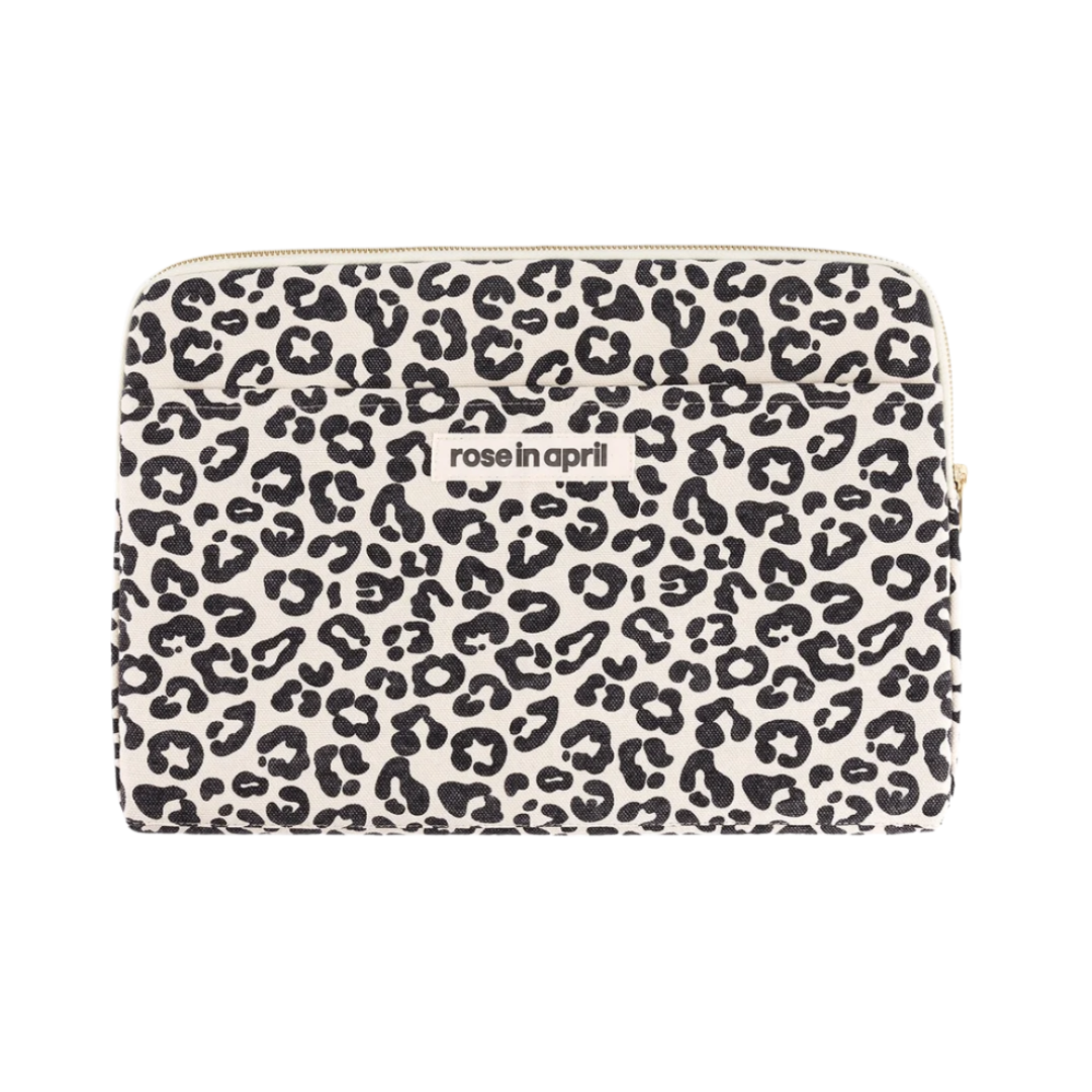 Laptop-Tasche von Rose in April mit schwarz-weißem Leopardenmuster