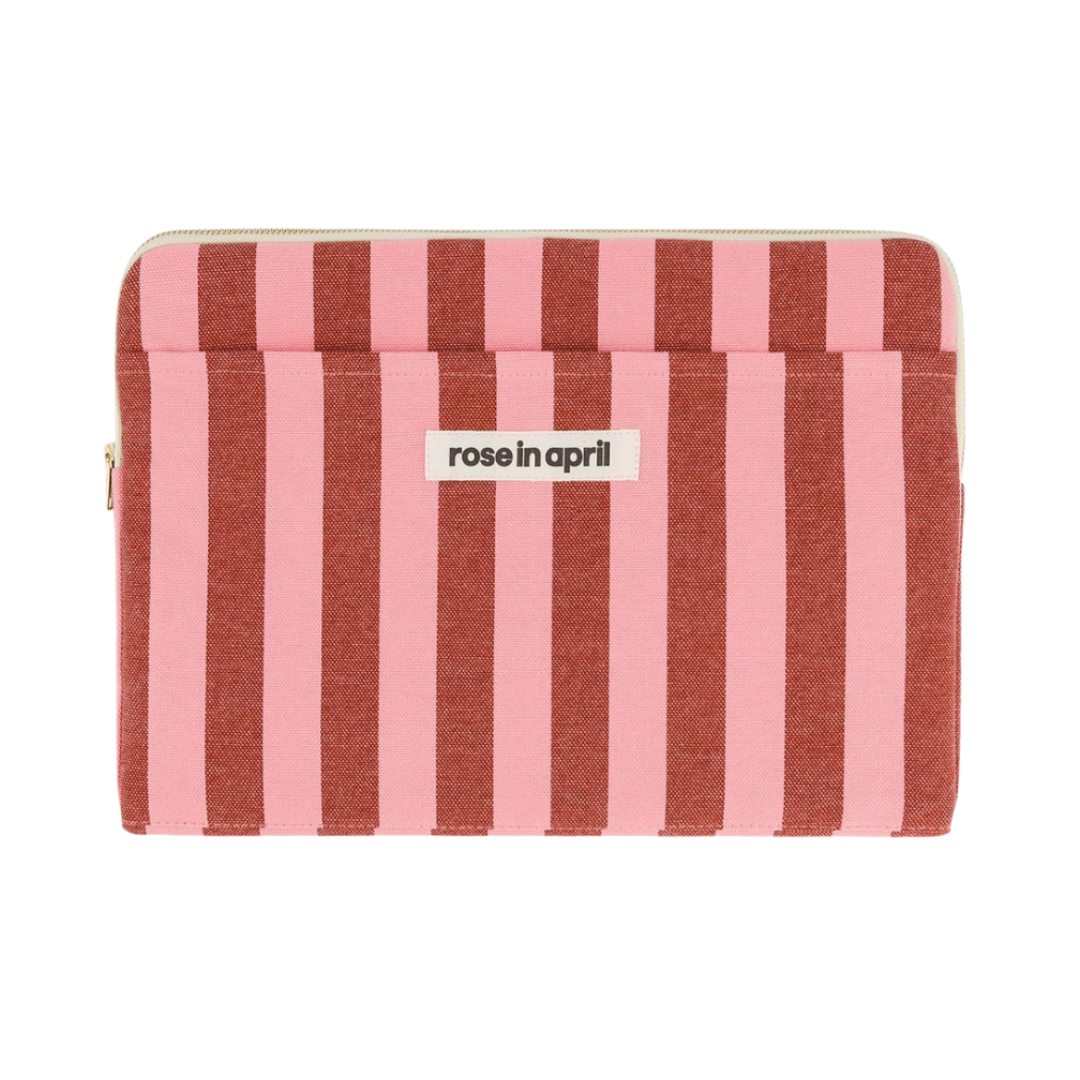 Laptop-Tasche von Rose in April in Bordeauxrot und Rosa gestreift