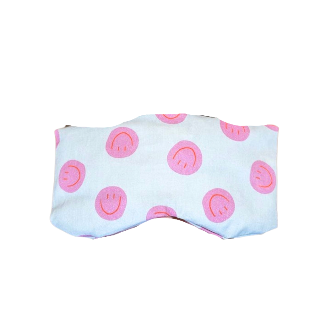 Offwhite Yoga-Augenkissen mit rosa Smileys