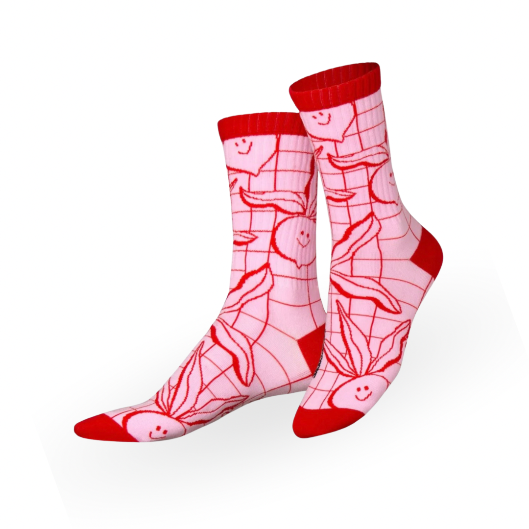 Rosa gemusterte Eat My Socks Socken als Produktansicht