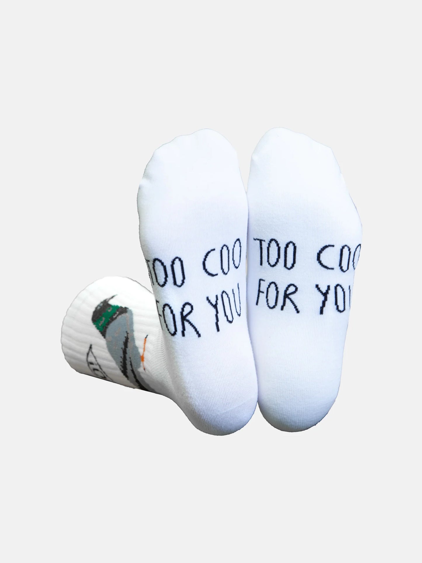 Sohlen der Tauben-Socken mit Schriftzug „Too Coo For You“