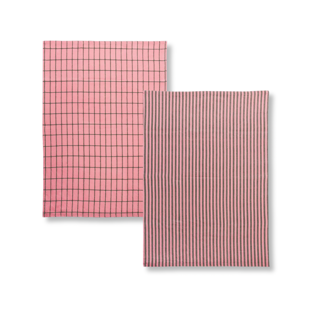 Geschirrtücher im 2er-Set in Pink mit Karo- und Streifenmuster