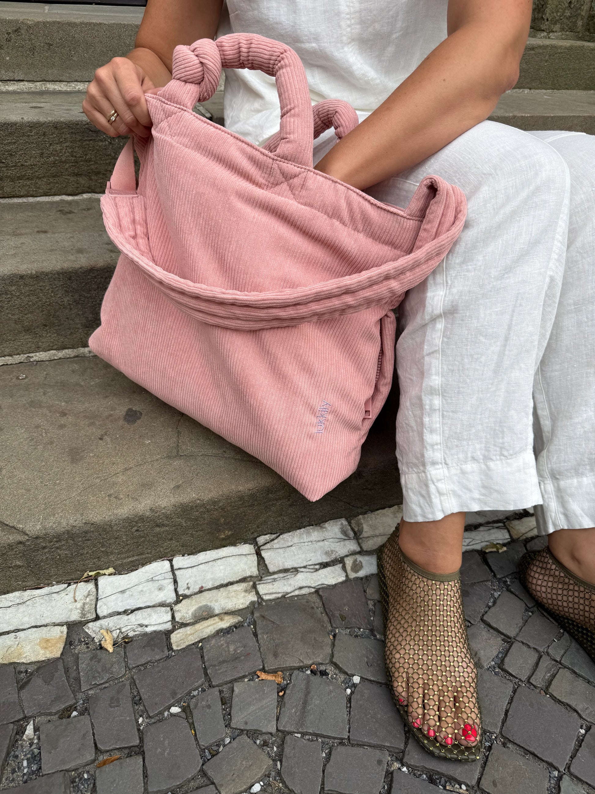 Rosa Lukkily Tote Bag Cord mit verstellbarem Schultergurt