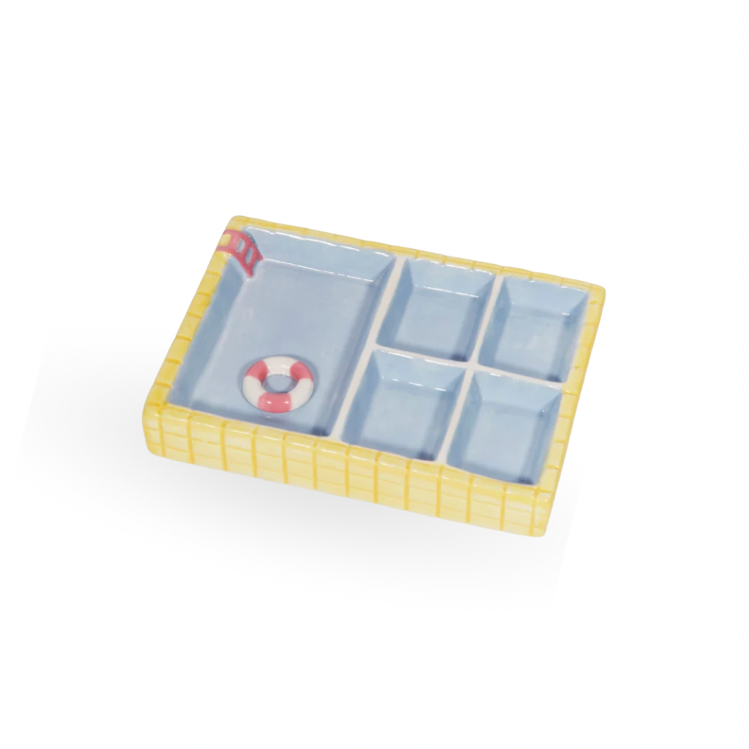 Schmuckschale in Poolform aus Keramik von L’Expressionist in Blau und Gelb
