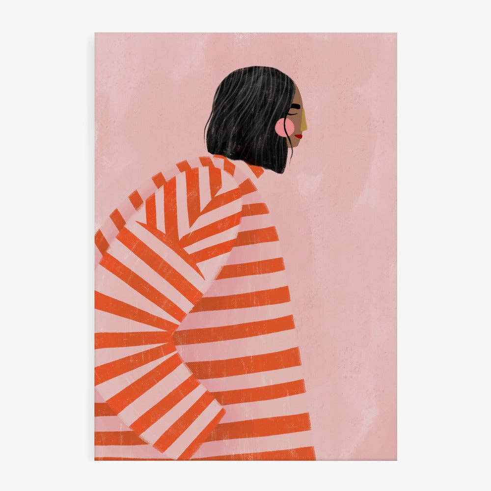 Kunstdruck - Frau im orange gestreiften Mantel